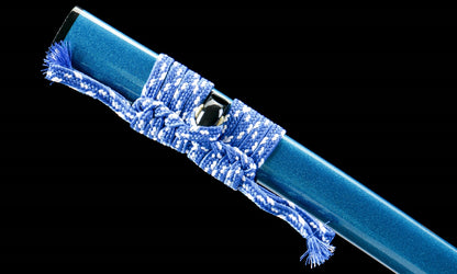 "Azure Flow" 28.3" Damascus Clover Pattern Katana | Chinese Pistache Scabbard & Genuine Ray Skin Handle | Iron Fittings | No.670Battle-ready katana