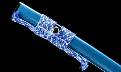 "Azure Tide" Damascus Clover Katana - 28.3" Wave Pattern Blade | Real Ray Skin Grip | Poseidon No.670,Functional samurai sword