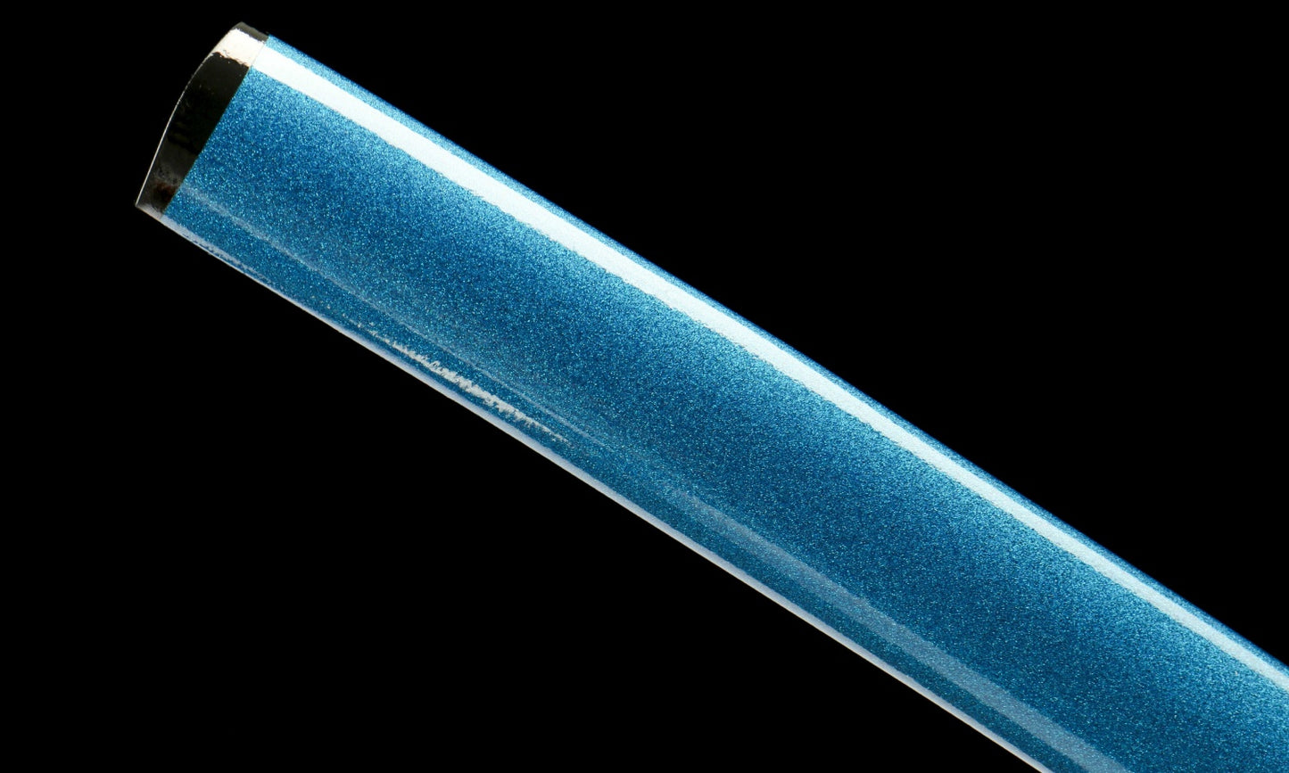 "Azure Flow" 28.3" Damascus Clover Pattern Katana | Chinese Pistache Scabbard & Genuine Ray Skin Handle | Iron Fittings | No.670Battle-ready katana