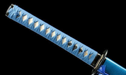 "Azure Tide" Damascus Clover Katana - 28.3" Wave Pattern Blade | Real Ray Skin Grip | Poseidon No.670,Functional samurai sword