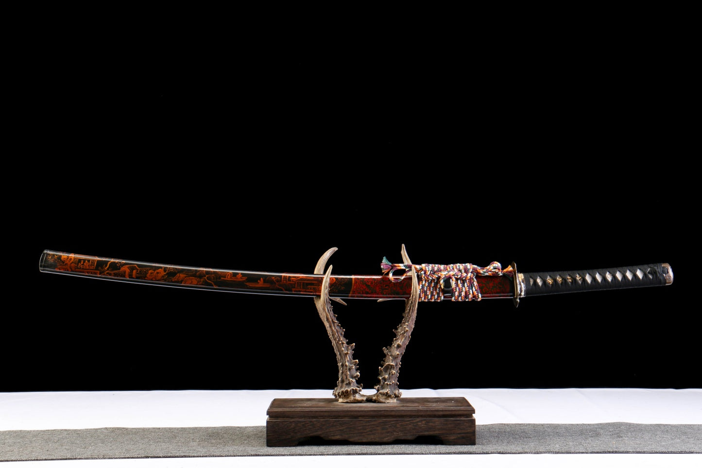 Casket Gold 26-inch T10 Steel Yakiiro Katana | Imitated Lacquered Sheath, Gilded Copper Fittings | Clay-Tempered Full-Tang Blade, Collector's Iaido Sword,Functional samurai sword