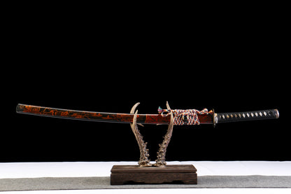 Casket Gold 26-inch T10 Steel Yakiiro Katana | Imitated Lacquered Sheath, Gilded Copper Fittings | Clay-Tempered Full-Tang Blade, Collector's Iaido Sword,Functional samurai sword