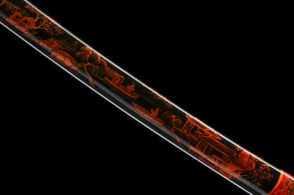 Casket Gold 26-inch T10 Steel Yakiiro Katana | Imitated Lacquered Sheath, Gilded Copper Fittings | Clay-Tempered Full-Tang Blade, Collector's Iaido Sword,Functional samurai sword