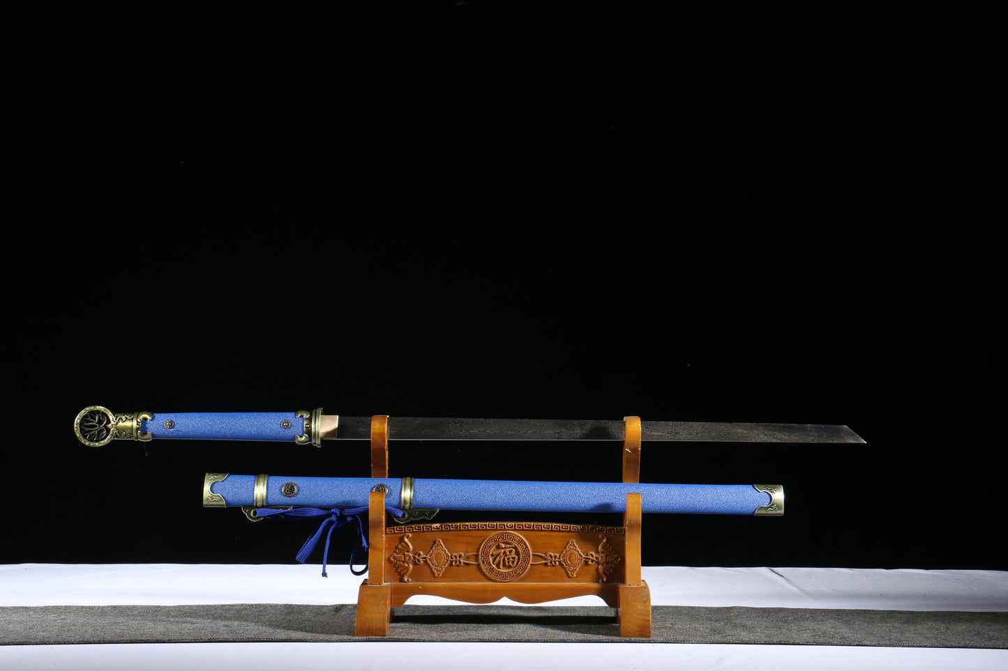 “Ling Long” Tang Dao, 103cm Pattern Welded Steel Blade, 58HRC, Hand-Polished, Leather-Covered Scabbard, for Collection & Martial Arts Appreciation,Hand-forged katana