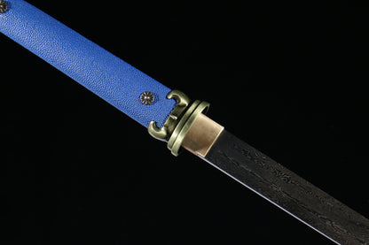 “Ling Long” Tang Dao, 103cm Pattern Welded Steel Blade, 58HRC, Hand-Polished, Leather-Covered Scabbard, for Collection & Martial Arts Appreciation,Hand-forged katana