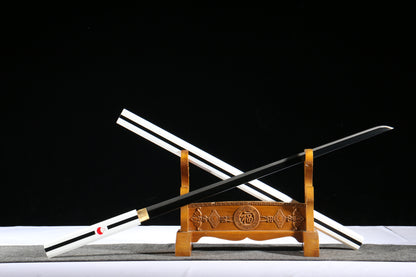 Naruto Style Shira Kusanagi Sword, 103cm 1045 Carbon Steel Blade with Black Oxide & Painted Wood Sheath, Officially Inspired Anime Replica,Hand-forged katana