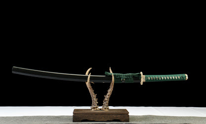 "Black Blaze" Damascus Katana - 28.3" Hand-Forged Blade | Copper Guard | Genuine Ray Skin | Artisan No.630,Hand-forged katana