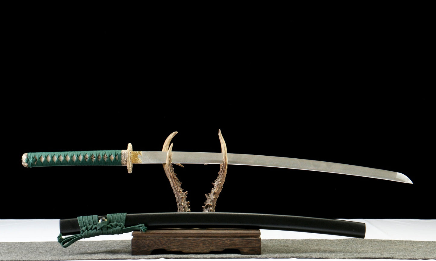 "Black Blaze" Damascus Katana - 28.3" Hand-Forged Blade | Copper Guard | Genuine Ray Skin | Artisan No.630,Functional samurai sword