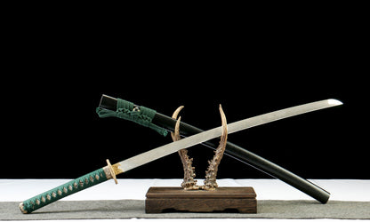 "Black Blaze" Damascus Katana - 28.3" Hand-Forged Blade | Copper Guard | Genuine Ray Skin | Artisan No.630,Functional samurai sword