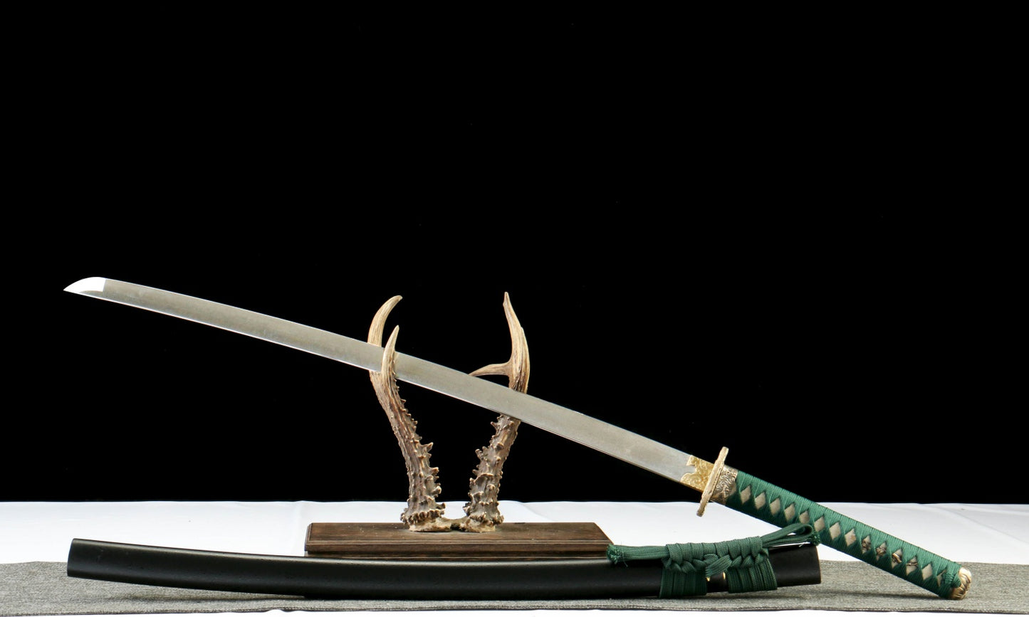 "Black Blaze" Damascus Katana - 28.3" Hand-Forged Blade | Copper Guard | Genuine Ray Skin | Artisan No.630,Functional samurai sword