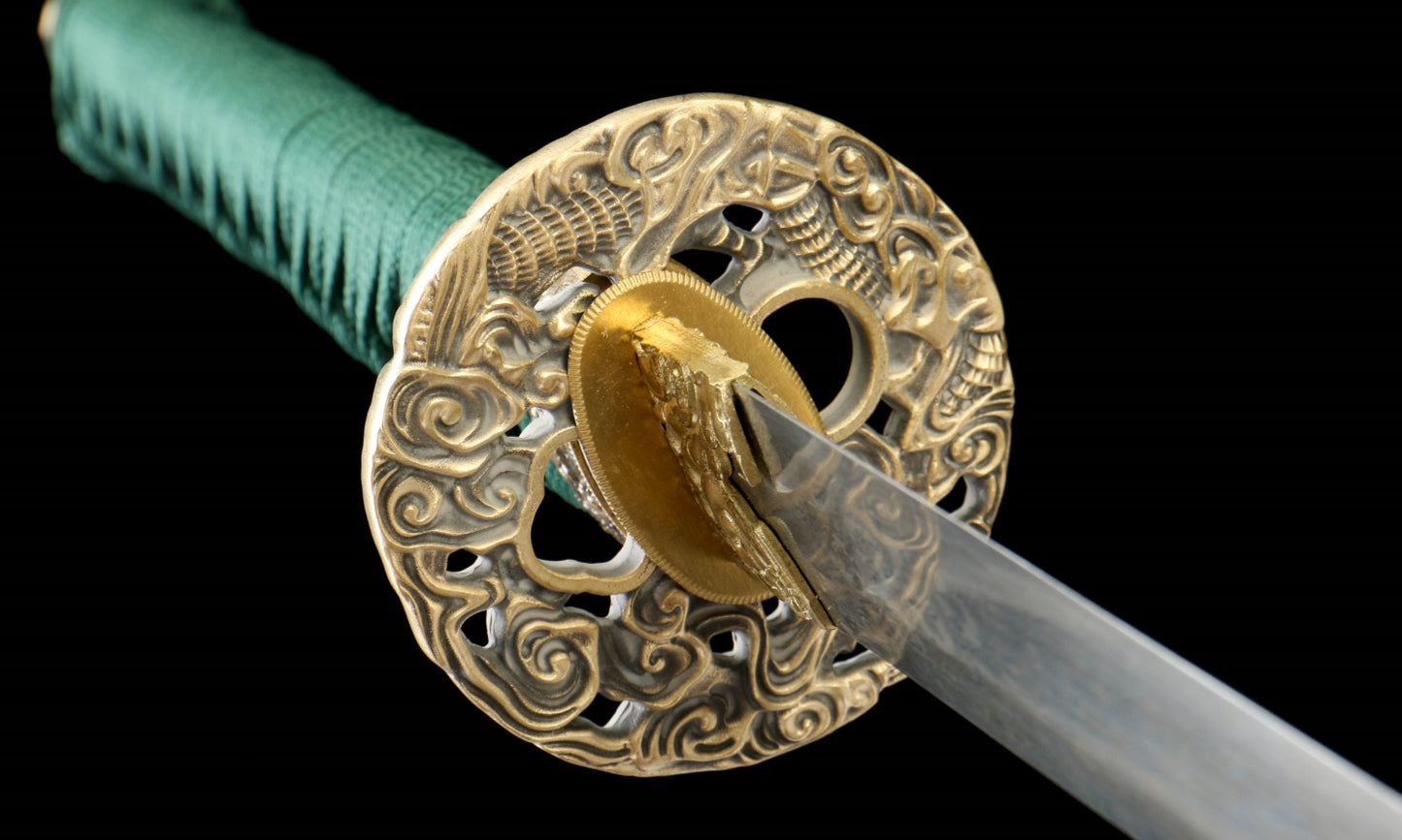 "Black Blaze" Damascus Katana - 28.3" Hand-Forged Blade | Copper Guard | Genuine Ray Skin | Artisan No.630,Functional samurai sword