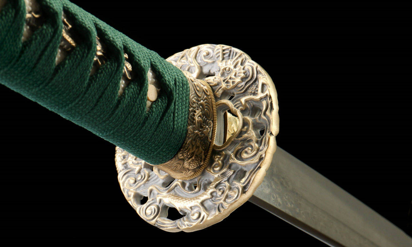 "Black Blaze" Damascus Katana - 28.3" Hand-Forged Blade | Copper Guard | Genuine Ray Skin | Artisan No.630,Functional samurai sword