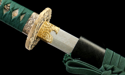 "Black Blaze" Damascus Katana - 28.3" Hand-Forged Blade | Copper Guard | Genuine Ray Skin | Artisan No.630,Functional samurai sword