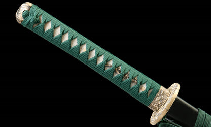 "Black Blaze" Damascus Katana - 28.3" Hand-Forged Blade | Copper Guard | Genuine Ray Skin | Artisan No.630,Functional samurai sword