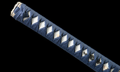 "Azure Roar" 1065 Blued Katana - 28.3" Wave-Pattern Blade | Qingpi Wood Saya | Zinc Alloy Fittings | No.410,Hand-forged katana