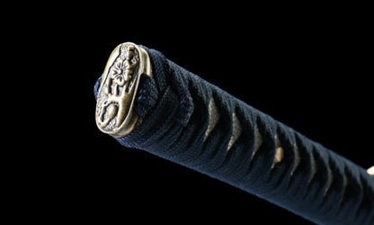 "Azure Roar" 1065 Blued Katana - 28.3" Wave-Pattern Blade | Qingpi Wood Saya | Zinc Alloy Fittings | No.410Hand-forged katana