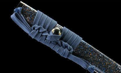 "Azure Roar" 1065 Blued Katana - 28.3" Wave-Pattern Blade | Qingpi Wood Saya | Zinc Alloy Fittings | No.410Hand-forged katana