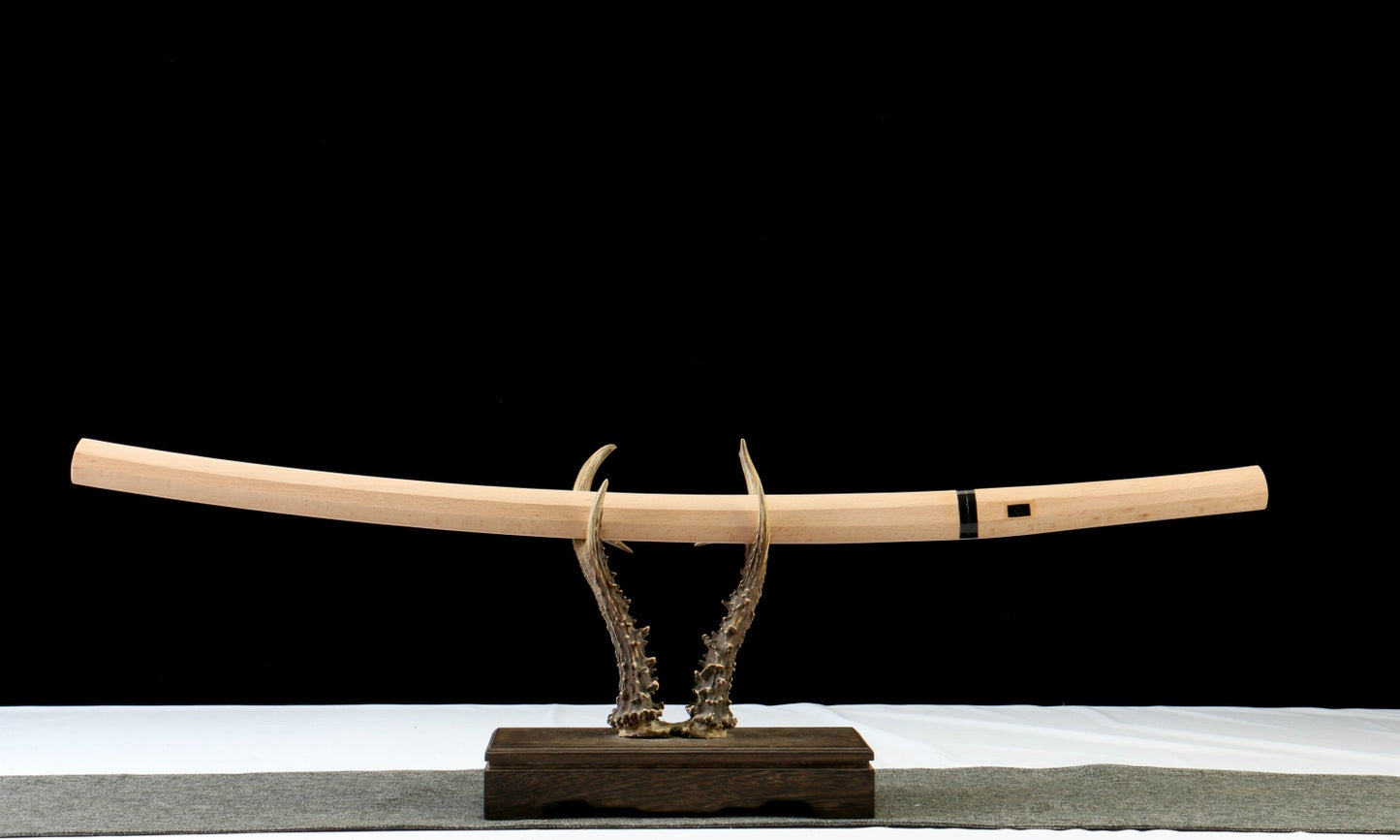 "Silent Engraving" T10 Clay-Tempered Katana - 28.7" Hand-Polished Blade | Full Beech Wood Saya | Horn Koiguchi & Sukashi Tsuba | No.2610,Hand-forged katana