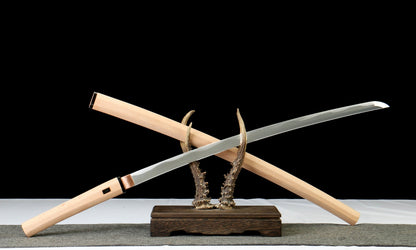 "Silent Engraving" T10 Clay-Tempered Katana - 28.7" Hand-Polished Blade | Full Beech Wood Saya | Horn Koiguchi & Sukashi Tsuba | No.2610Hand-forged katana