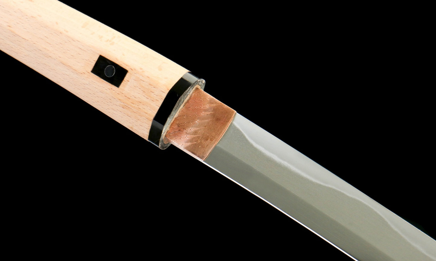 "Silent Engraving" T10 Clay-Tempered Katana - 28.7" Hand-Polished Blade | Full Beech Wood Saya | Horn Koiguchi & Sukashi Tsuba | No.2610Hand-forged katana