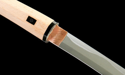 "Silent Engraving" T10 Clay-Tempered Katana - 28.7" Hand-Polished Blade | Full Beech Wood Saya | Horn Koiguchi & Sukashi Tsuba | No.2610Hand-forged katana