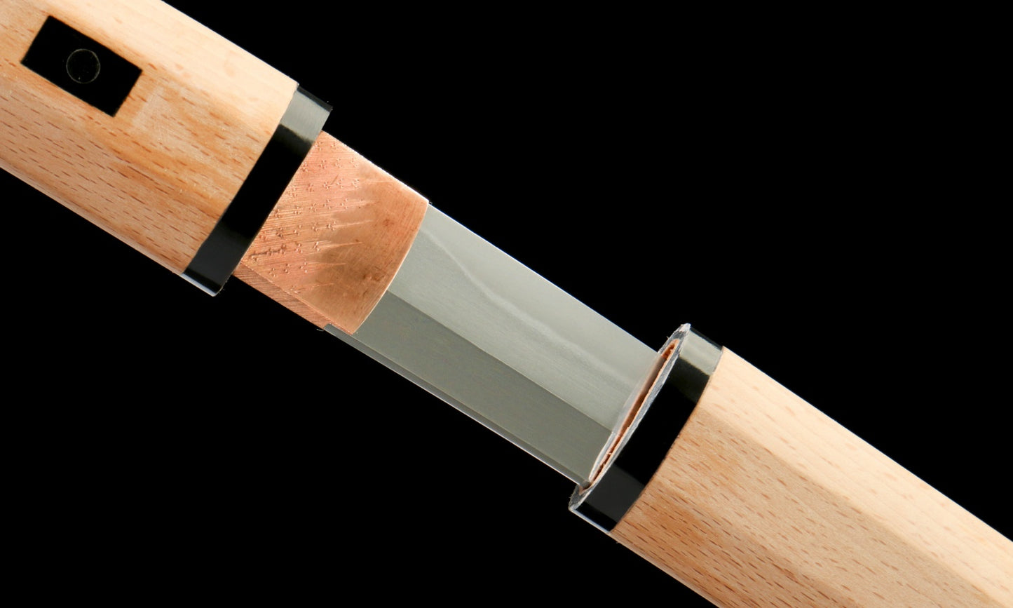 "Silent Engraving" T10 Clay-Tempered Katana - 28.7" Hand-Polished Blade | Full Beech Wood Saya | Horn Koiguchi & Sukashi Tsuba | No.2610Hand-forged katana