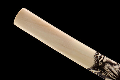 Tranquil Radiance 26-inch Katana with Wooden Dragon Carving | 1060 Steel Precision Tempering | Genuine Ray Skin Handle & Alpine Hardwood Sheath | Collector's Hand-Forged Sword,Functional samurai sword