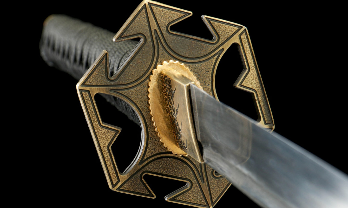 "Abyssal Flame" 1065 High Carbon Steel Katana - Oil Quenched & Tempered/Blue Stained Hardwood Sheath - Zinc Alloy Fittings (40.5" Overall) Handcrafted No.370Battle-ready katana