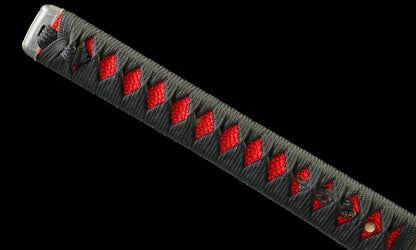 "Abyssal Flame" 1065 High Carbon Steel Katana - Oil Quenched & Tempered/Blue Stained Hardwood Sheath - Zinc Alloy Fittings (40.5" Overall) Handcrafted No.370Battle-ready katana