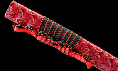 "Abyssal Flame" 1065 High Carbon Steel Katana - Oil Quenched & Tempered/Blue Stained Hardwood Sheath - Zinc Alloy Fittings (40.5" Overall) Handcrafted No.370Battle-ready katana