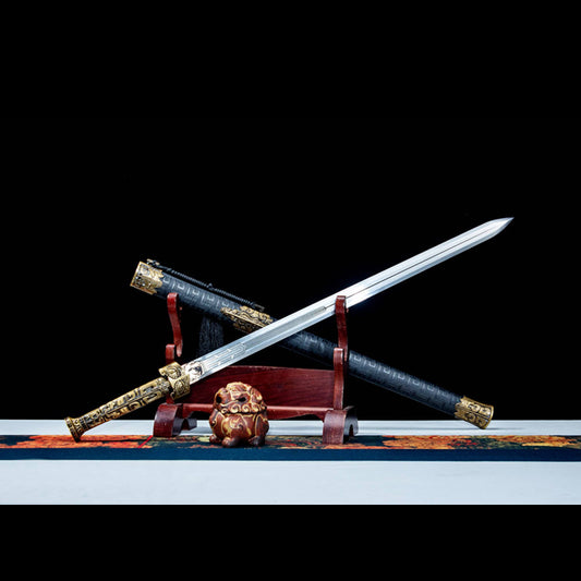 Yan Tian Arhat Sword - Majestic Chinese Buddhist Jian, High Manganese Steel Blade, Wood Core Leather Wrap Sheath, 102cm for Collection & Display,Functional samurai sword