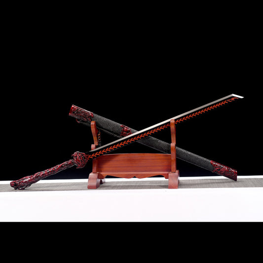Fire Dragon Tang Dao, Movie-Style Collectible Sword, 112cm Overall with 71cm Blade, High Manganese Steel & Wood-Leather Sheath