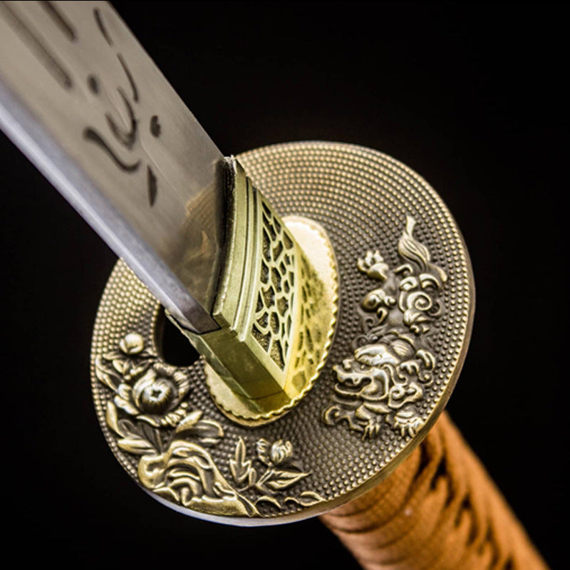 Tang Lion Samurai Movie Sword, Forged High Manganese Steel, 73cm Blade & 0.7cm Thick, Lacquered Wood Sheath, 1.25kg Net Weight