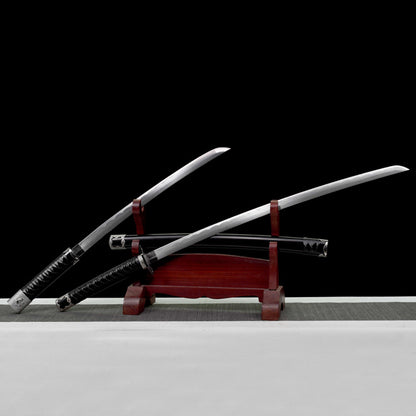 Wind Shadow Dual Swords - Japanese Long & Short Katana Set (100cm & 75cm), Movie Prop Style Twin Blades for Collection & Display,Hand-forged katana