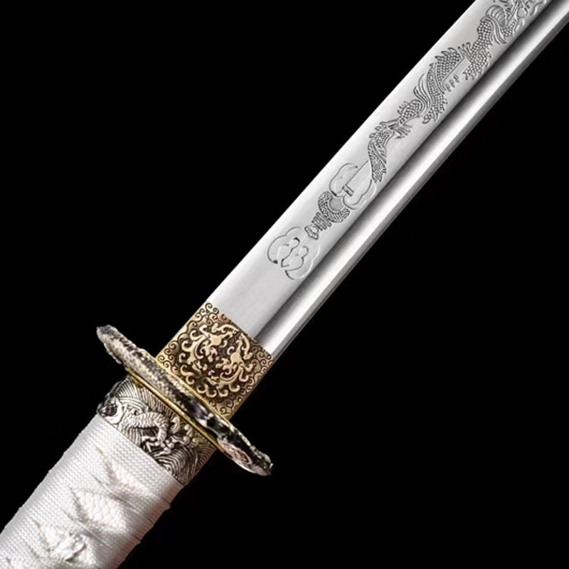 White Dragon's Roar Anime Katana, Manganese Steel with Lacquered Wood Sheath, 103cm Overall & 73cm Blade, Lightweight Design