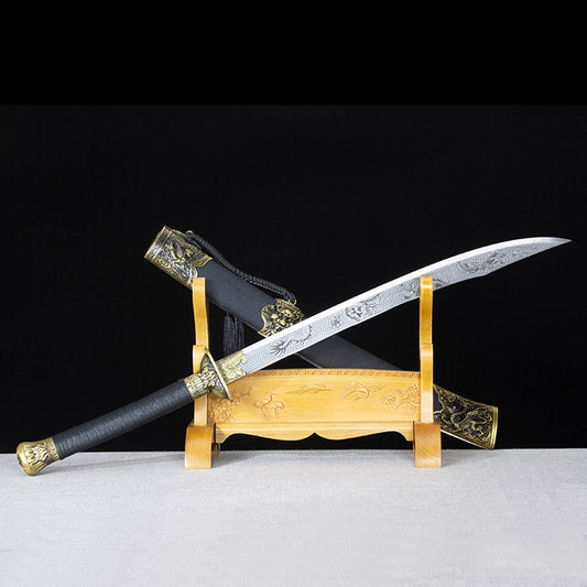 Jiang Long Broadsword - Cinematic Chinese War Dao, Hand-Forged in Longquan Tradition, 4.5cm Wide Blade with Anti-Slip Grip, for Display & Collection,Hand-forged katana