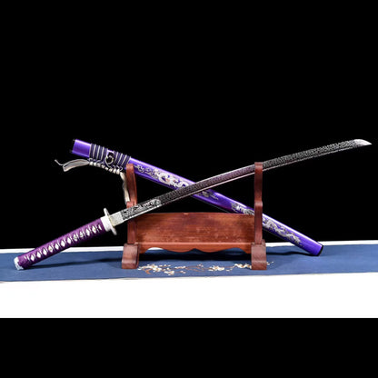 Purple Dragon Movie Katana, Forged Medium Carbon Steel, 71.3cm Blade with Lacquered Wood Saya, 1.3kg Collectible Display Piece