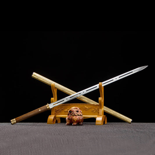 Dragon Shine Tang Sword, Movie-Style with Brass Sheath, High Manganese Steel Blade, 73cm Edge & 1.4kg Weight, Collectible Display