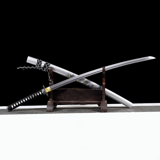 White Dragon's Roar Movie Katana, 70cm Manganese Steel Blade with Lacquered Wood Saya, Balanced Feel, Display Collectible