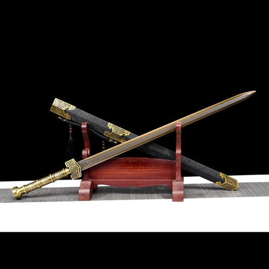 Holy Dragon Han Sword - Traditional Chinese High Manganese Steel Jian, Wood Core Leather-Wrapped Sheath, 102cm Overall, for Collection & Gift