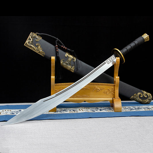 Yuan Han Niu Wei Dao (Ox-Tail Saber) - Martial Arts & Film Prop, 6.5cm Extra-Wide 7Cr17MOV Steel Blade, Hand-Forged, Wood & Leather Sheath,Full tang sword, Tameshigiri practice