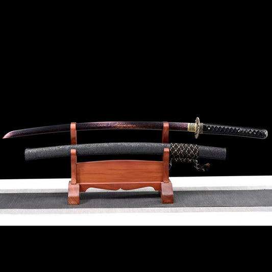 Dragon Across the Seas Movie Katana, Forged with Pattern Steel, 71cm Blade & 103cm Overall, Wood & Leather Sheath for Collection