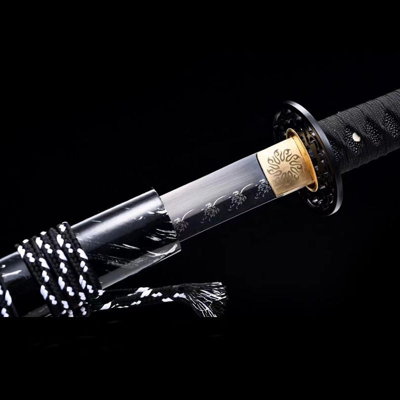 Leng Mo Anime Katana, Spring Steel Blade with Lacquered Wood Saya, 103cm & 1.35kg, Japanese-Style Display Collectible