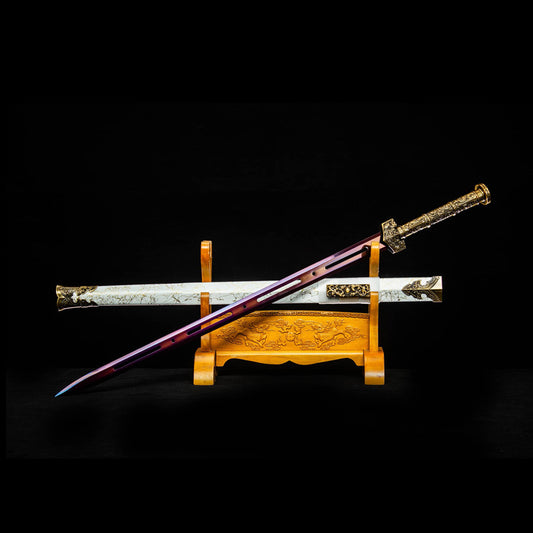Ice Soul Han Sword - Aesthetic Chinese Jian with High Manganese Steel Blade, Lacquered Wood Sheath, 103cm Overall, for Collection & Display,Functional samurai sword