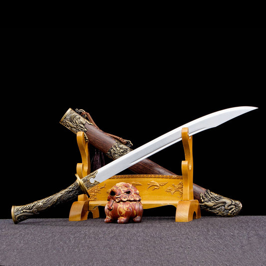 Legendary "Beast Hunter" Chinese Dao - Mythical-Themed Wide Blade, Rosewood Scabbard & High Manganese Steel, Collector's Display & Prop Piece,Full tang sword, Tameshigiri practice