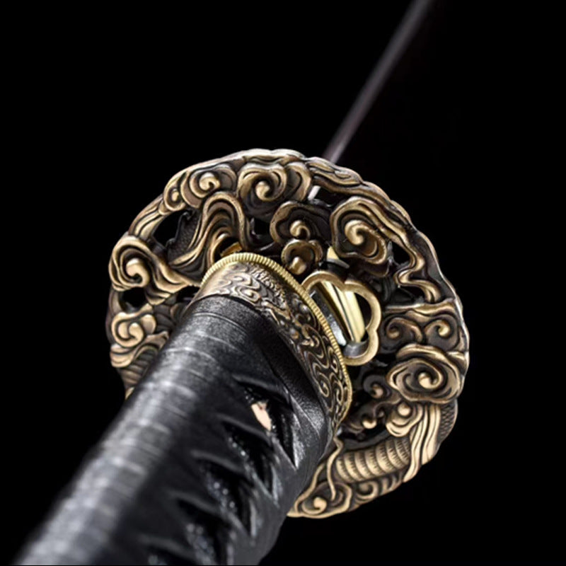 Dragon Across the Seas Movie Katana, Forged with Pattern Steel, 71cm Blade & 103cm Overall, Wood & Leather Sheath for Collection