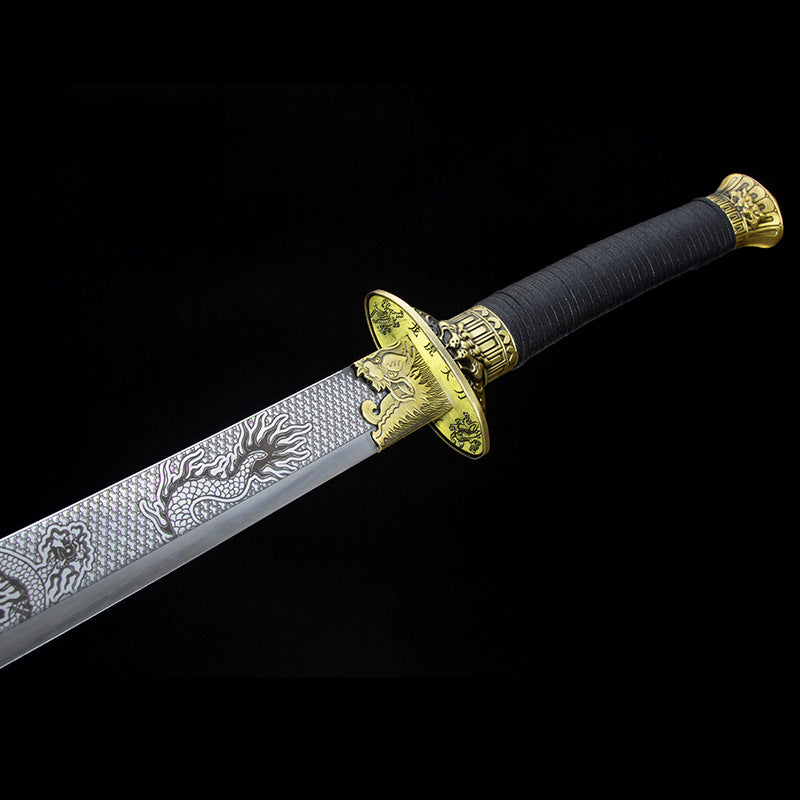 Jiang Long Broadsword - Cinematic Chinese War Dao, Hand-Forged in Longquan Tradition, 4.5cm Wide Blade with Anti-Slip Grip, for Display & Collection,Hand-forged katana
