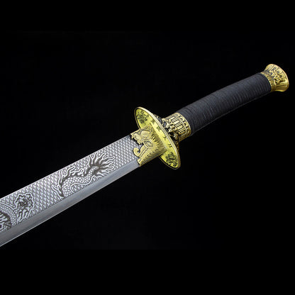Jiang Long Broadsword - Cinematic Chinese War Dao, Hand-Forged in Longquan Tradition, 4.5cm Wide Blade with Anti-Slip Grip, for Display & Collection,Hand-forged katana