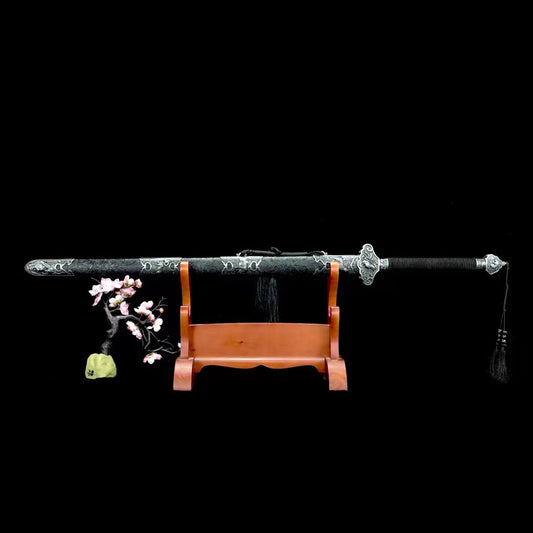 Chinese Zodiac Han Jian, 112cm Total Length, High Manganese Steel Blade, Wood & Leather Sheath, Well-Balanced for Display & Cultural Collection
