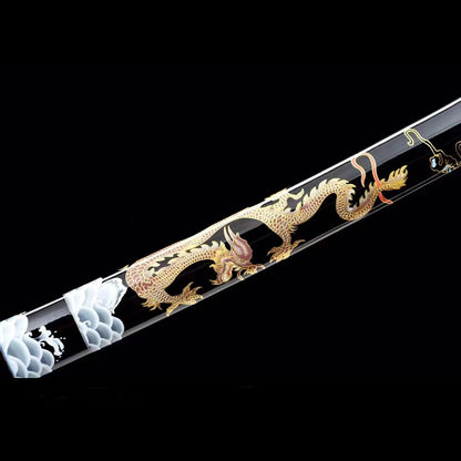 Long Teng Anime Katana, T10 Clay-Tempered Forging, 103cm & 1.1kg, Well-Balanced Lacquered Wood Saya, Display Collectible